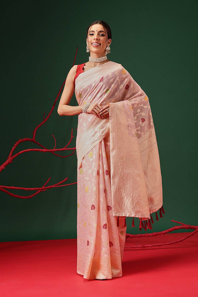 Pink Woven Cotton Saree