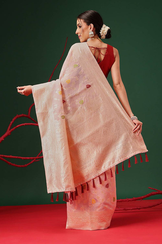 Pink Woven Cotton Saree