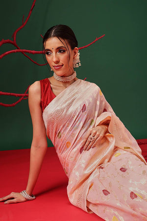 Pink Woven Cotton Saree