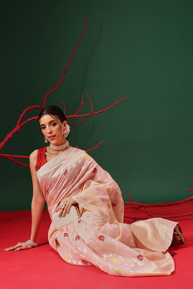 Pink Woven Cotton Saree