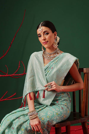 Turquoise Woven Cotton Saree