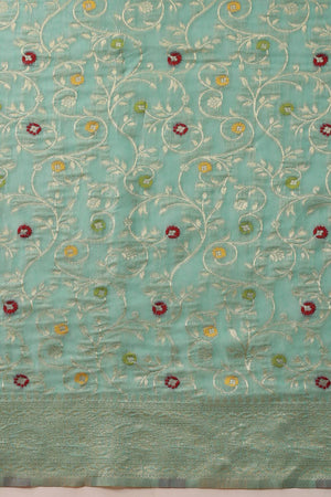 Turquoise Woven Cotton Saree