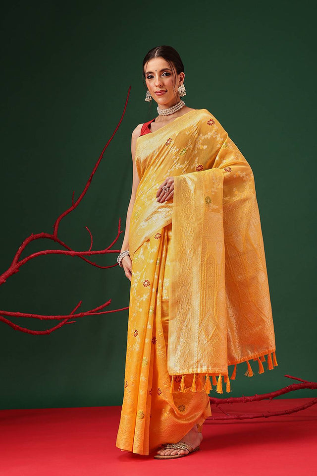 Yellow Woven Cotton Saree