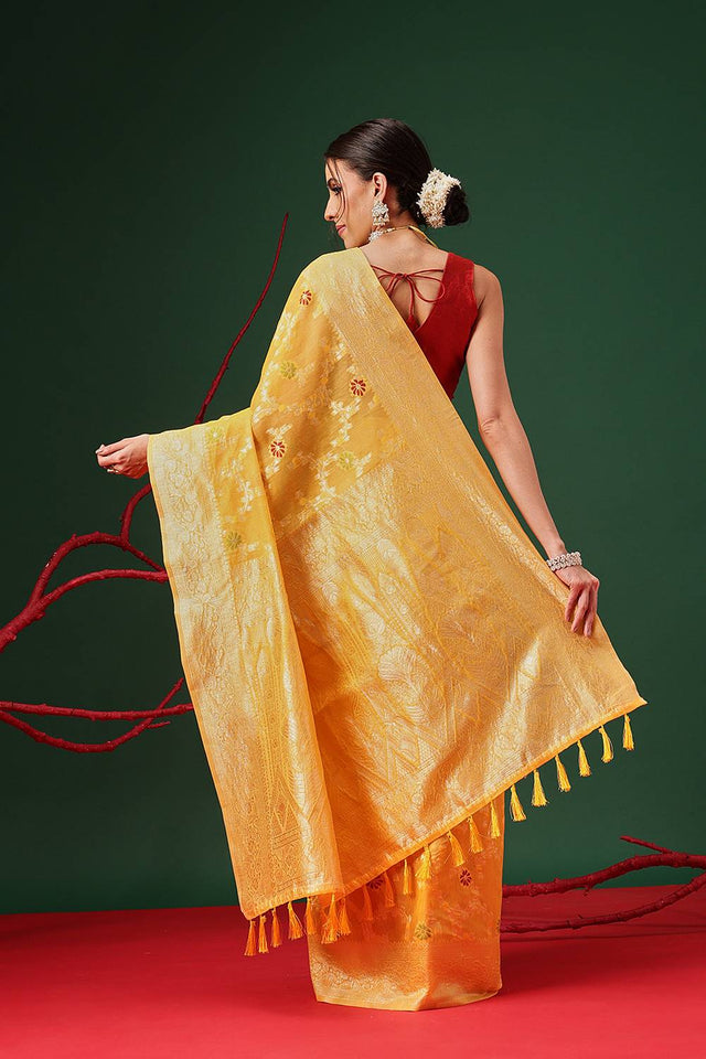 Yellow Woven Cotton Saree
