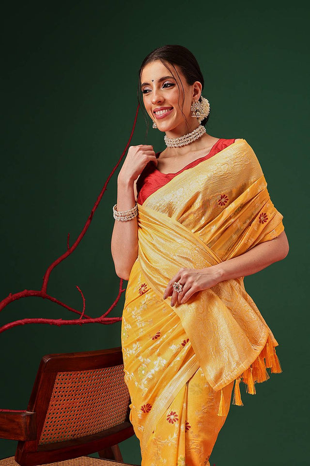 Yellow Woven Cotton Saree