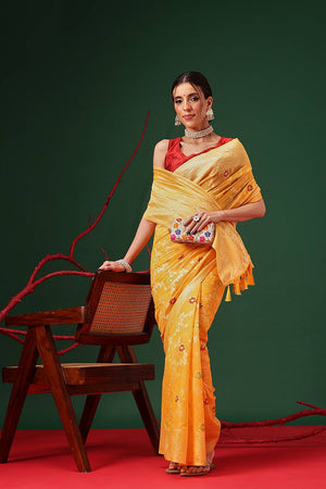 Yellow Woven Cotton Saree