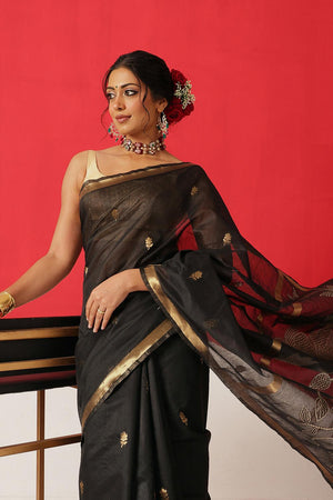 Black Woven Cotton Blend Saree (SZ-JMD34-BL-3046)