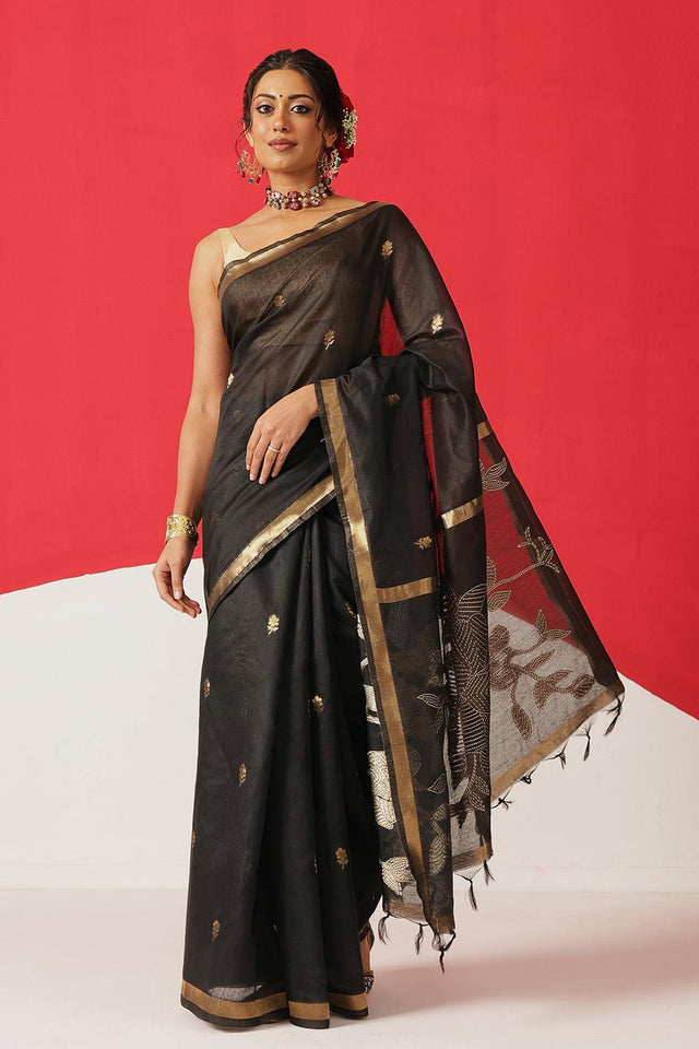 Black Woven Cotton Blend Saree (SZ-JMD34-BL-3046)