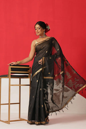 Black Woven Cotton Blend Saree (SZ-JMD34-BL-3046)