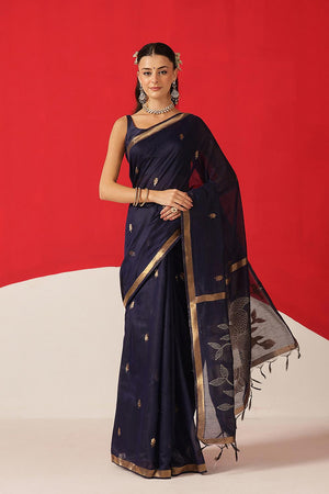 Blue Woven Cotton Blend Saree (SZ-JMD34-BU-3043)