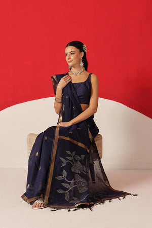 Blue Woven Cotton Blend Saree (SZ-JMD34-BU-3043)