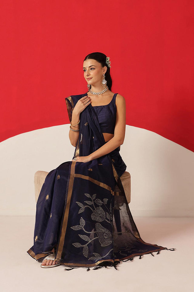 Blue Woven Cotton Blend Saree (SZ-JMD34-BU-3043)