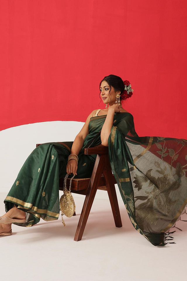 Green Woven Cotton Blend Saree (SZ-JMD34-GN-3045)