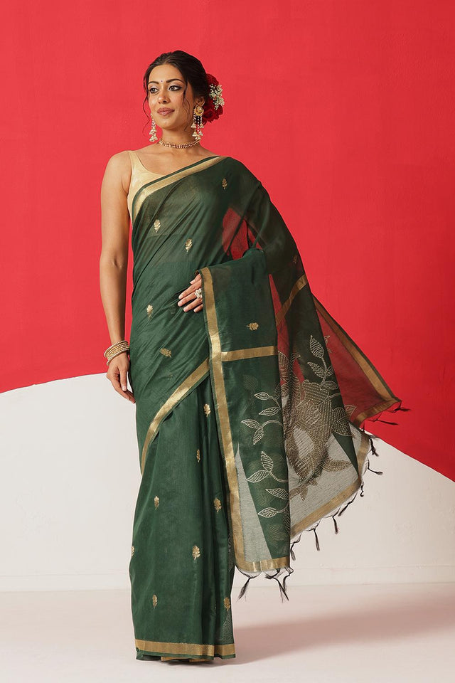 Green Woven Cotton Blend Saree (SZ-JMD34-GN-3045)