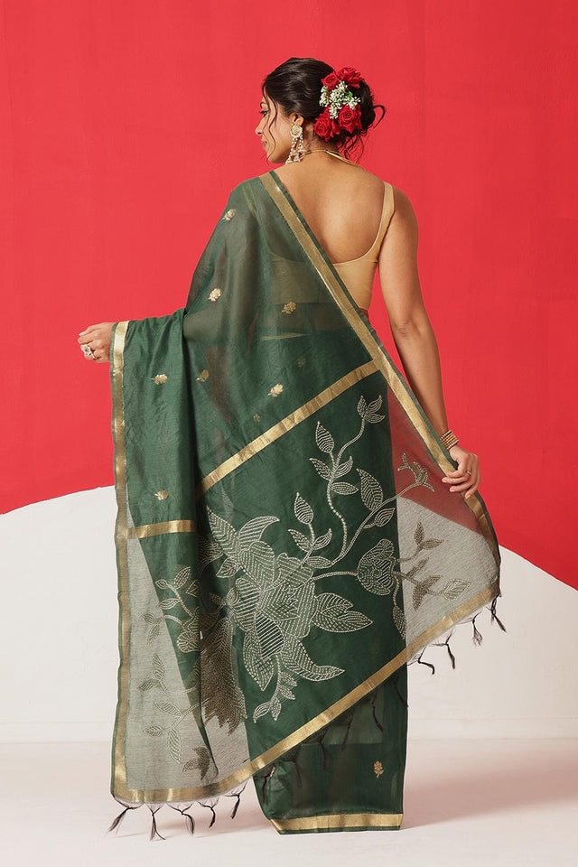 Green Woven Cotton Blend Saree (SZ-JMD34-GN-3045)