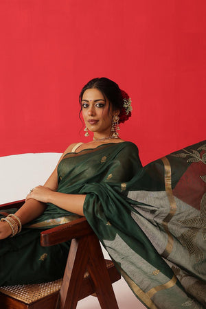 Green Woven Cotton Blend Saree (SZ-JMD34-GN-3045)
