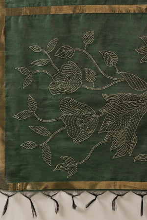Green Woven Cotton Blend Saree (SZ-JMD34-GN-3045)