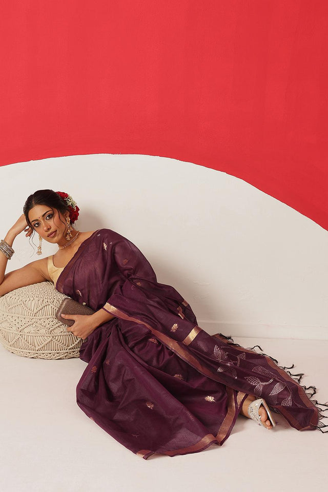 Maroon Woven Cotton Blend Saree (SZ-JMD34-MR-3044)
