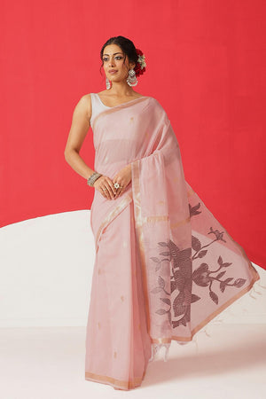 Peach Woven Cotton Blend Saree (SZ-JMD35-PE-3049)