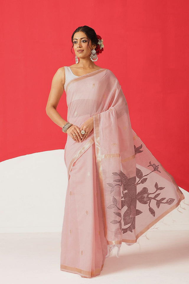 Peach Woven Cotton Blend Saree (SZ-JMD35-PE-3049)