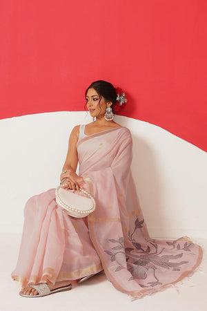 Peach Woven Cotton Blend Saree (SZ-JMD35-PE-3049)