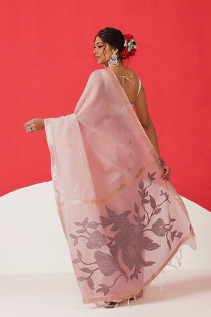 Peach Woven Cotton Blend Saree (SZ-JMD35-PE-3049)