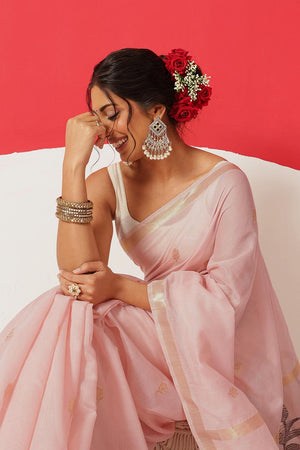 Peach Woven Cotton Blend Saree (SZ-JMD35-PE-3049)