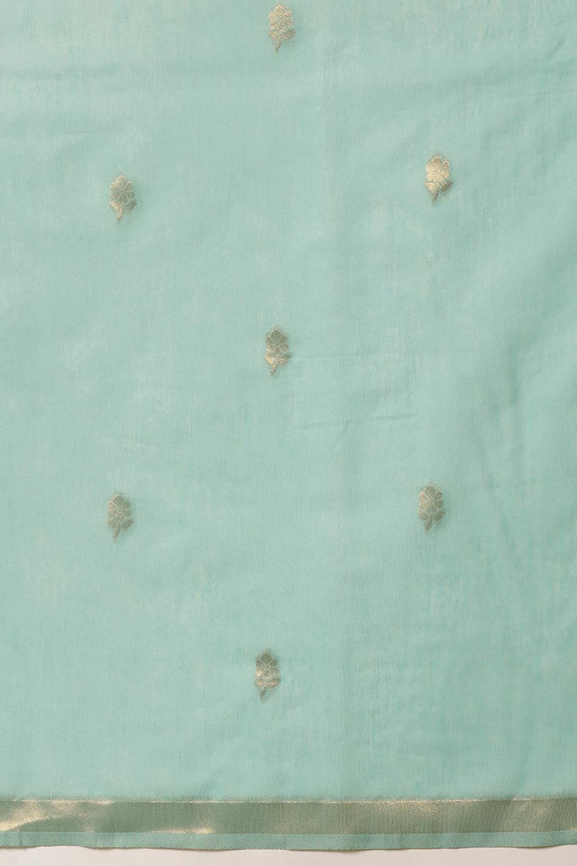 Turquoise Woven Cotton Blend Saree (SZ-JMD35-TL-3048)