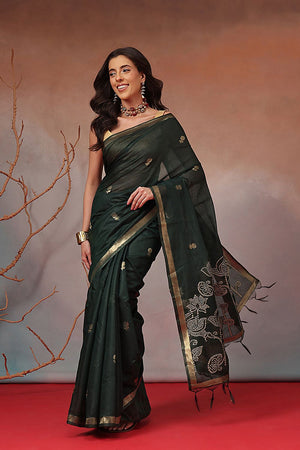 Green Floral Woven Cotton Blend Saree (SZ-JMD36-GN-3153)