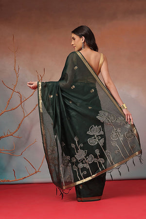 Green Floral Woven Cotton Blend Saree (SZ-JMD36-GN-3153)