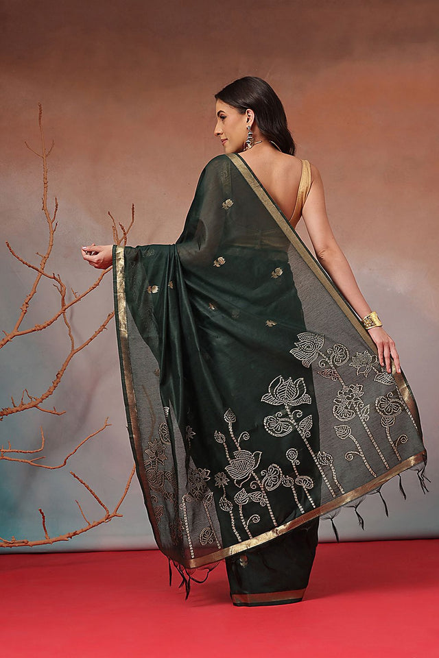 Green Floral Woven Cotton Blend Saree (SZ-JMD36-GN-3153)