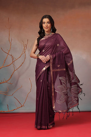 Violet Floral Woven Cotton Blend Saree (SZ-JMD37-MG-3155)