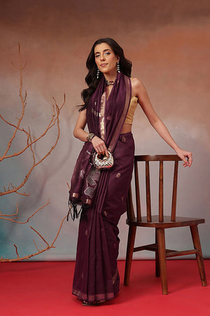 Violet Floral Woven Cotton Blend Saree (SZ-JMD37-MG-3155)