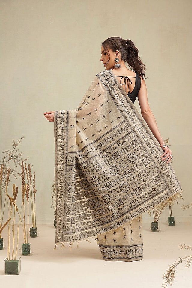 Black Floral Woven Cotton Blend Saree (SZ-JMD38-BL-3158)