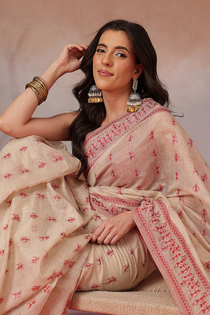 Pink Floral Woven Cotton Blend Saree (SZ-JMD38-PN-3157)