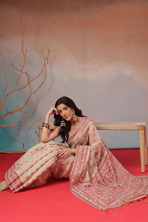 Pink Floral Woven Cotton Blend Saree (SZ-JMD38-PN-3157)