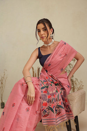 Pink Floral Woven Cotton Blend Saree (SZ-JMD39-PN-3159)