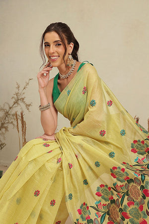 Yellow Floral Woven Cotton Blend Saree (SZ-JMD39-YL-3160)