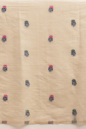 White Floral Woven Cotton Blend Saree (SZ-JMD40-BE-3161)