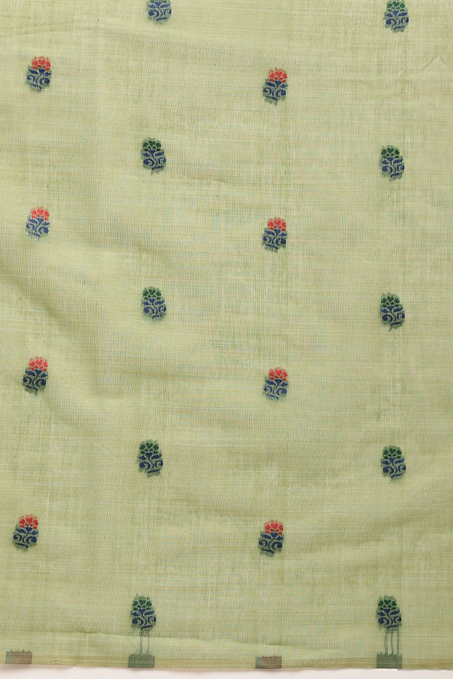 Olive Green Floral Woven Cotton Blend Saree (SZ-JMD40-GN-3162)