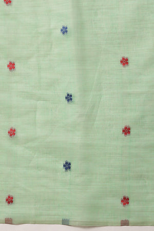 Green Floral Woven Cotton Blend Saree (SZ-JMD41-TL-3164)