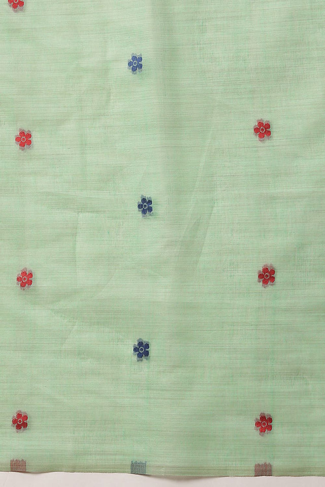 Green Floral Woven Cotton Blend Saree (SZ-JMD41-TL-3164)