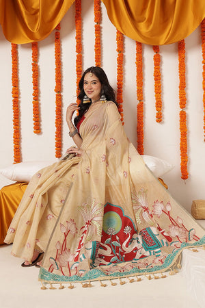 Beige Woven Cotton Blend Saree (SZ-JMD44-BE-3296)