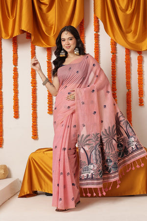 Pink Woven Cotton Blend Saree (SZ-JMD45-PN-3297)