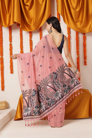Pink Woven Cotton Blend Saree (SZ-JMD45-PN-3297)