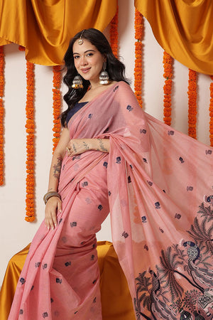 Pink Woven Cotton Blend Saree (SZ-JMD45-PN-3297)