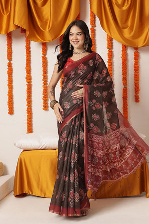 Black Ajrakh Printed Cotton Blend Saree (SZ-KLD-AJRAKH-3290)