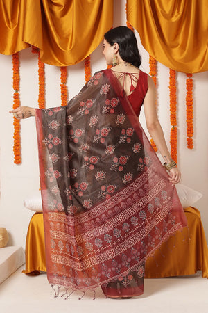 Black Ajrakh Printed Cotton Blend Saree (SZ-KLD-AJRAKH-3290)