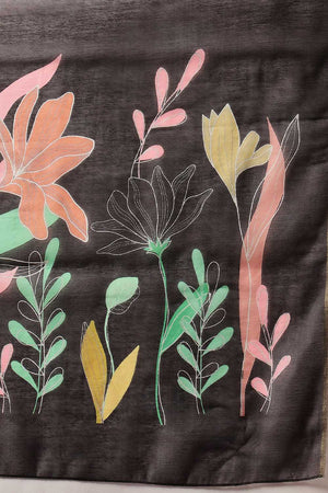 Black Floral Printed Cotton Blend Saree