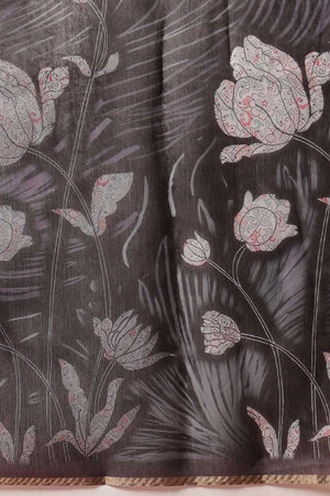 Grey Floral Printed Cotton Blend Saree